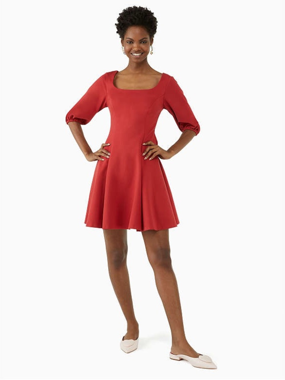 Kate Spade Ponte Puff-Sleeve Fit & Flare Dress Red size XS
